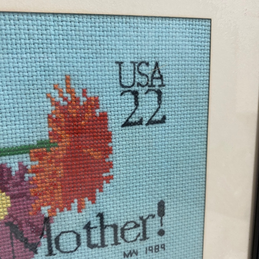 Framed Needlepoint 'Love you, Mother' USA 22 Stamp - Picture 3 of 5
